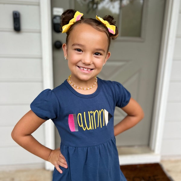 Monogram Back to School Dress Pencil Dress for Baby Toddler Girls Kids