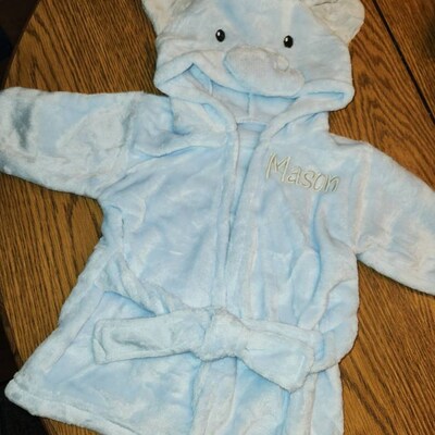 Babyhug Three Fourth Sleeves Elephant Woven Terry Bath Robe - Blue