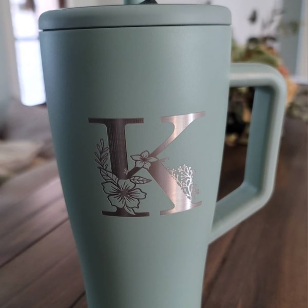 Custom Etched Tooled Leather Design Tumbler 40oz