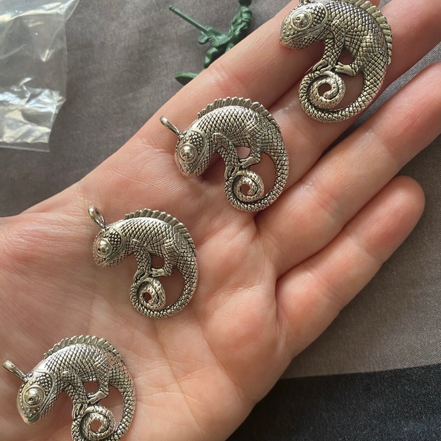 ハンドメイド　カメレオン　ブローチ　シルバー925 1、4、20、または 50 個の大量購入シルバーカメレオントカゲ