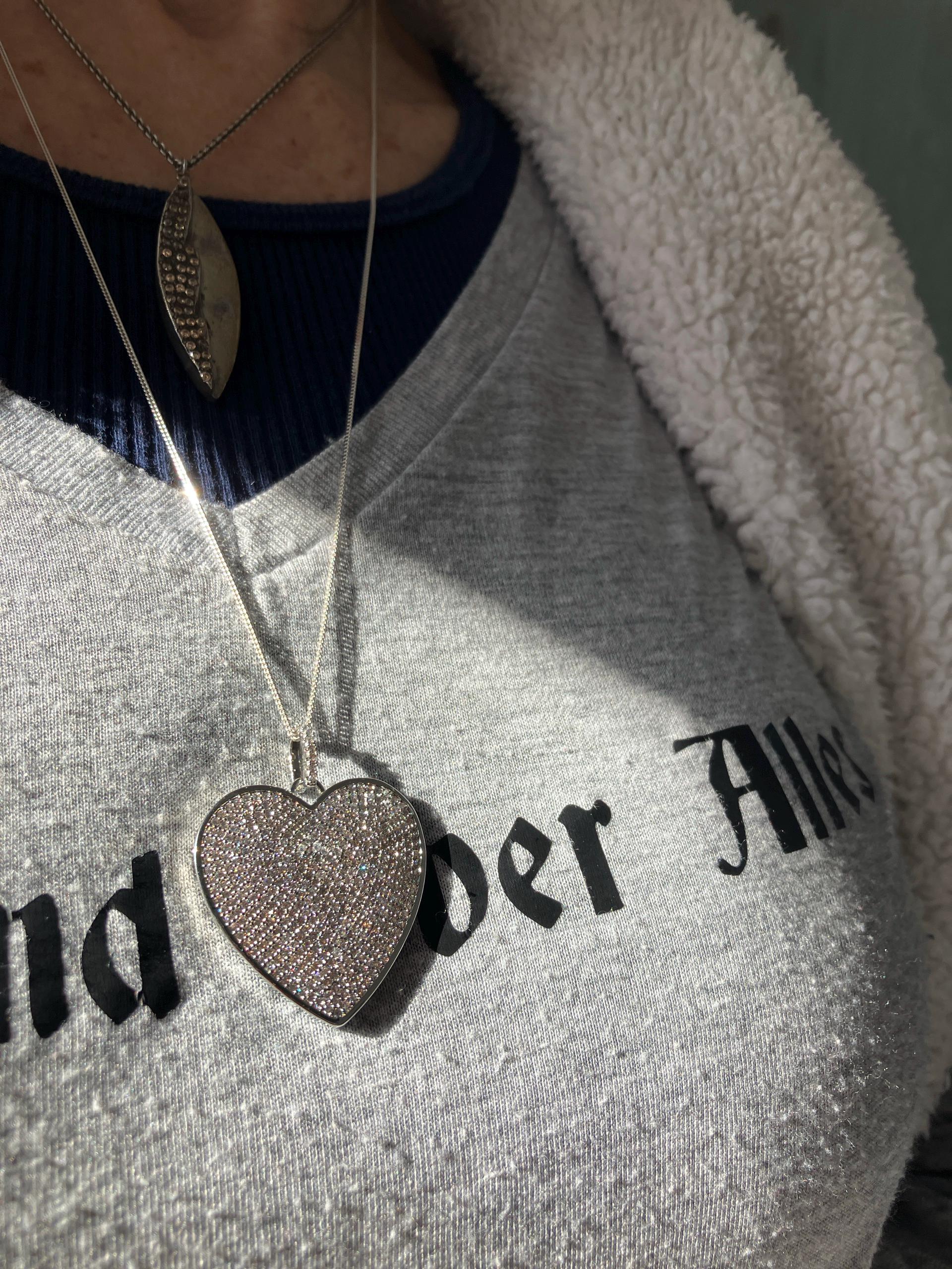 Silver Zircon Heart & MOP Clover Necklace Set, Sterling