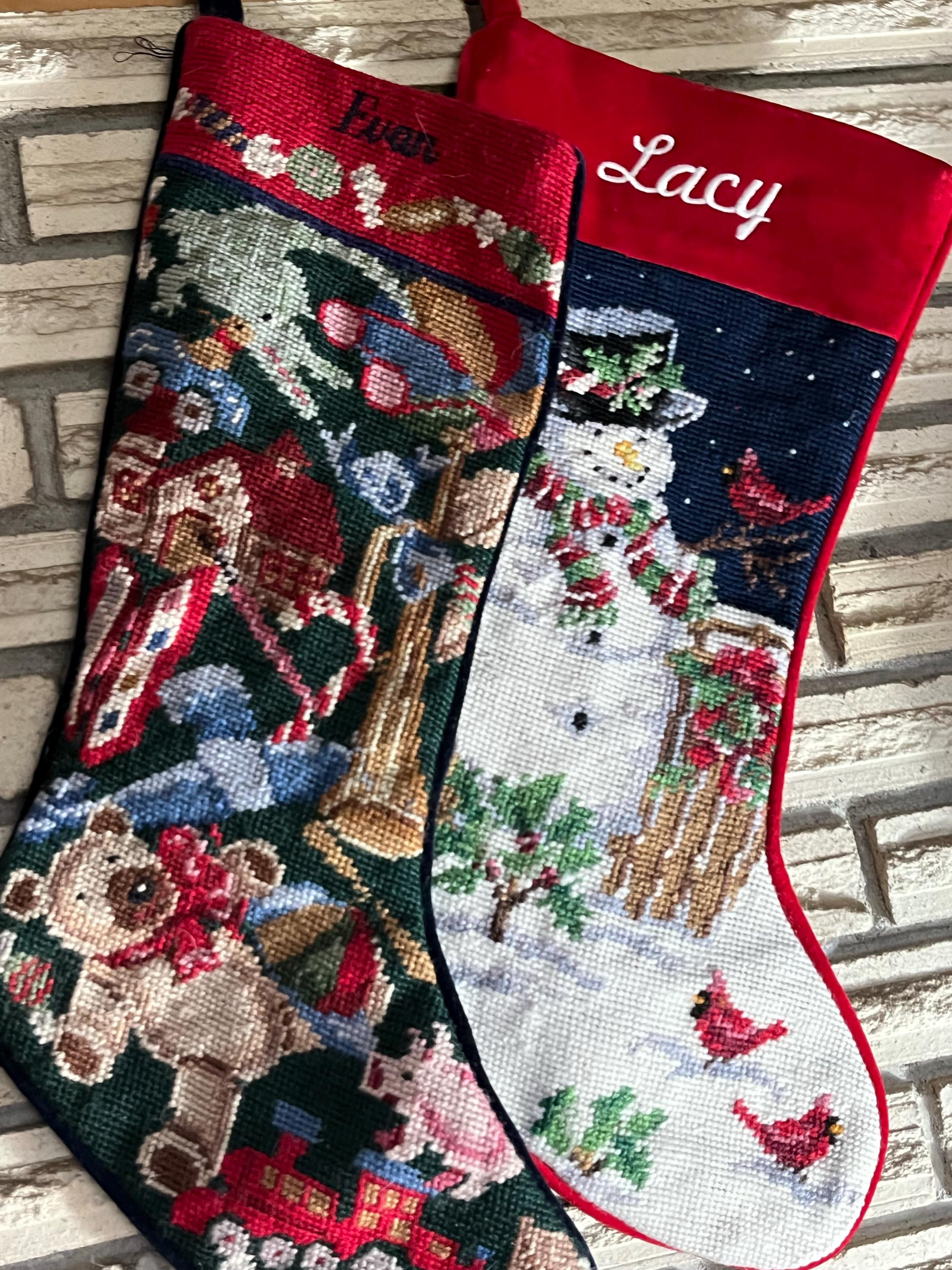Needlepoint Christmas Stockings Personalized Santa Nutcracker Reindeer Old World Finished Embroidered Stockings with Names