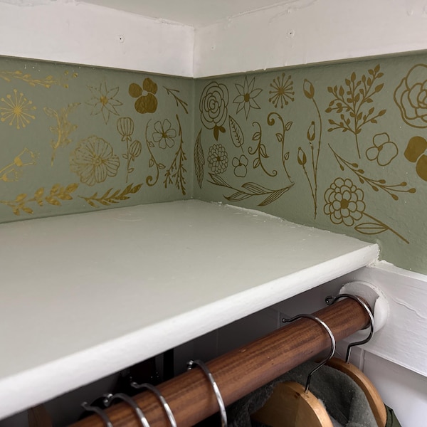 Botanical Wall Decals - Modern Vinyl Decal Set, Flower Blossoms, Leaf ...