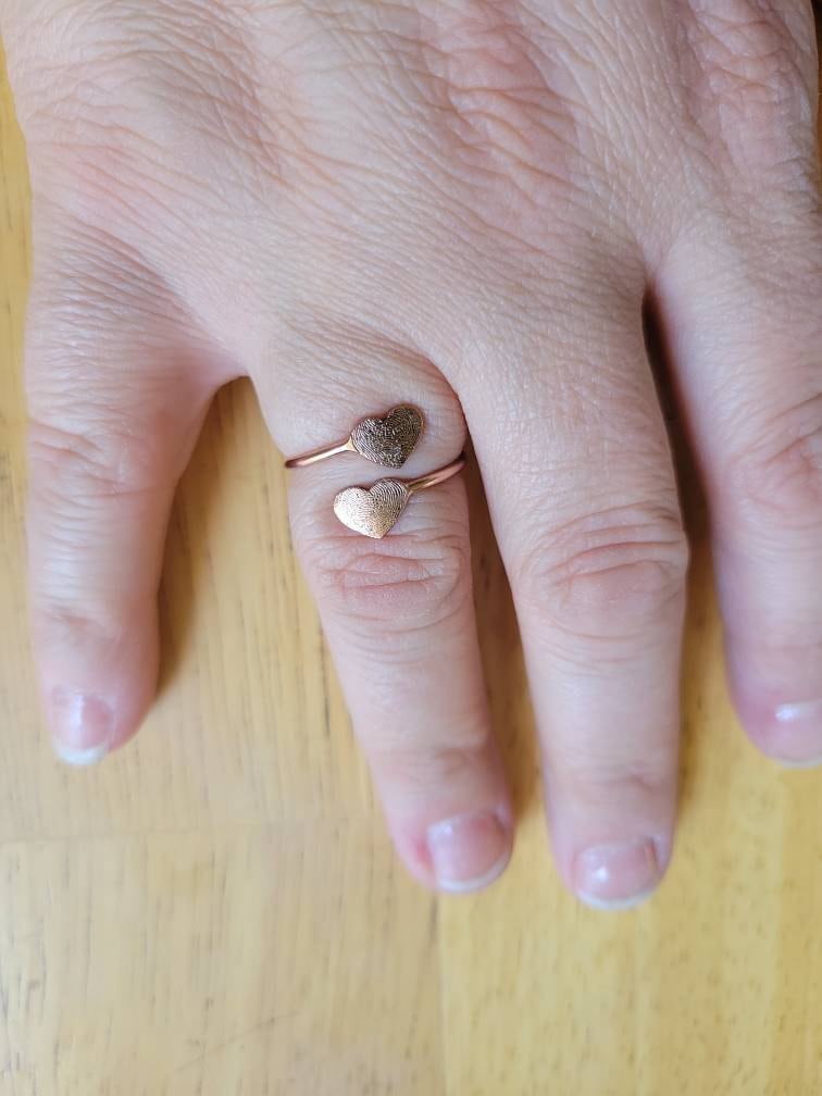 Double Heart Fingerprint Ring, Custom Fingerprint Ring, Personalized Fingerprint Jewelry, Wrap Coil Ring, Loss Memorial Gift