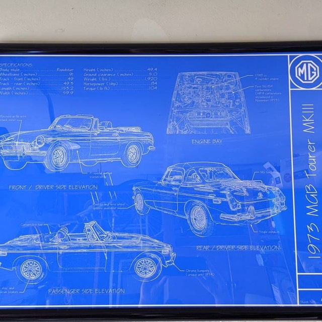 1973 MGB Roadster MKIII Blueprint Poster 18