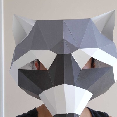 Raccoon Mask & Wall Art SET PDF TEMPLATE : Low Poly (Download Now) - Etsy