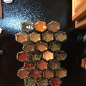 Gneiss Spice Large Empty Magnetic Spice Jars | Create A DIY Hanging Spice Rack on Your Fridge | Includes Hexagon Glass Jars Magnetic Lids + Spice