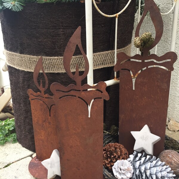 Edelrost Kerze Zum Stecken, 20 X 5 Cm – Metall Mit Rostpatina, Für Garten & Weihnachtsdeko