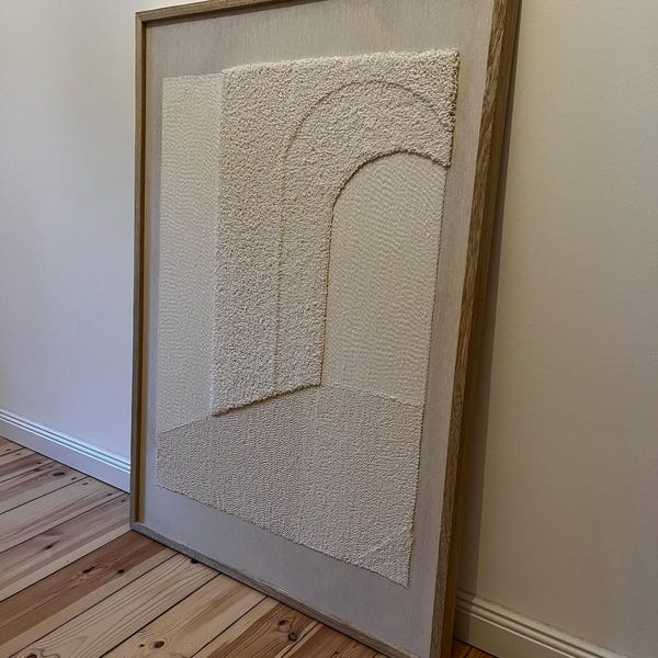 Picture of Massive Framed Wabi Sabi Wall Hanging, White Zen Theme Textile Art ...