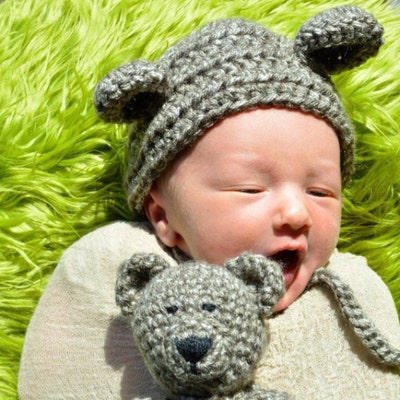 Ensemble Photo Nouveau-Né Lapin Gris - Costume Crochet Avec Bonnet