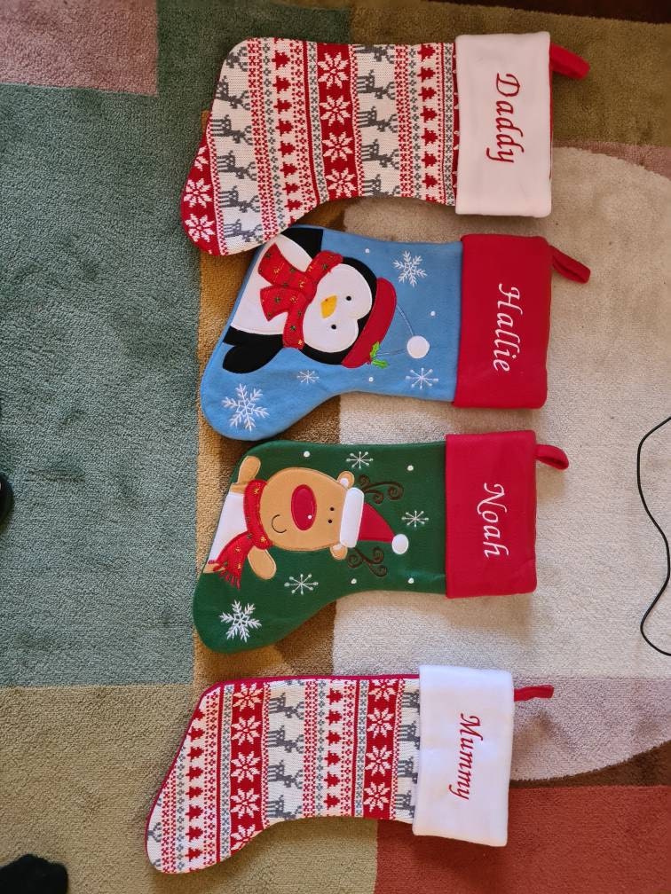 Luxury Personalised Embroidered Christmas Santa / Penguin / Snowman / Reindeer Xmas Stocking