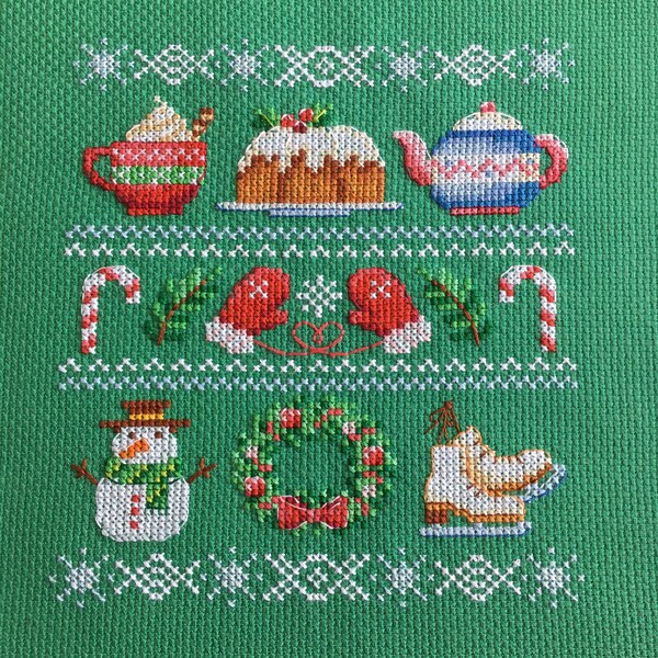 Cross Stitch Pattern Lovely Winter Sampler DMC Chart Embroidery ...