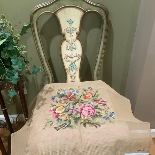 Antique Preworked Needlepoint Chair Covers, Louis Chair, Vintage Floral ...