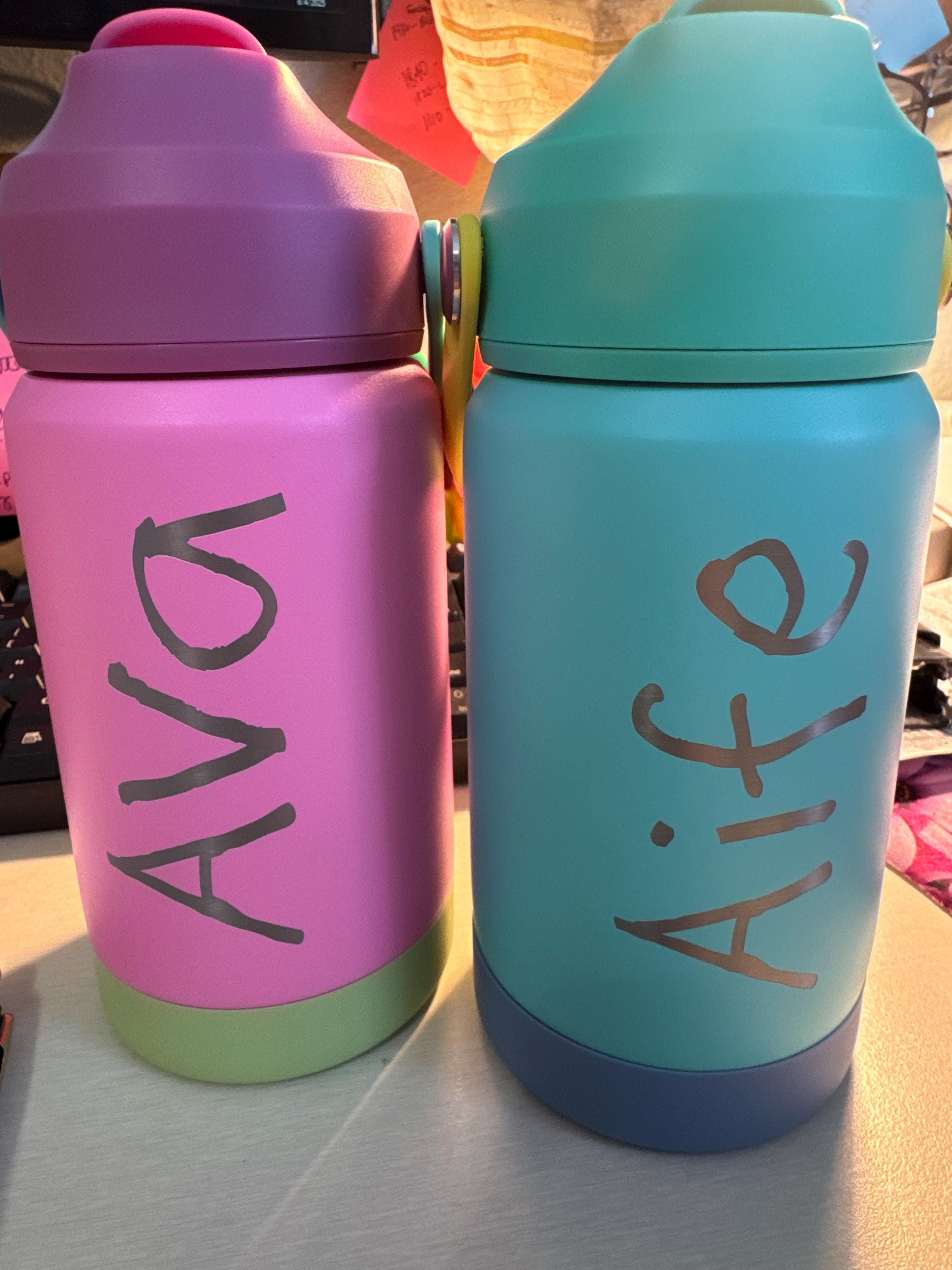 Personalized Kids Water Bottle with Straw – 12 oz Stainless Steel Tumbler – Custom Name Engraved – Gift for School, Camp, Daycare