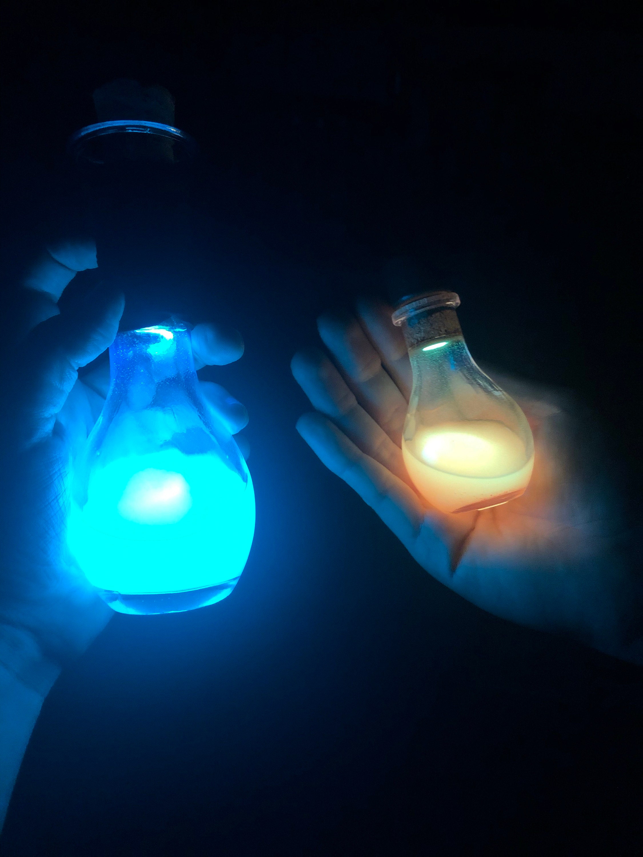 Glowing Light Elixir in Small Potion Bottle with Leather Holster, USB Rechargeable