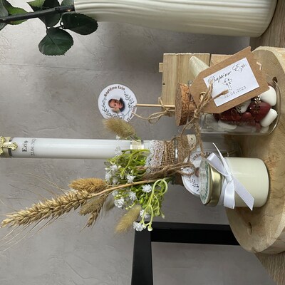 Bougie De Baptême Personnalisable - 18x7 Cm - Blanche Avec Nom Et Date - Motif Fleurs - Jusqu'à 90 Heures De Combustion