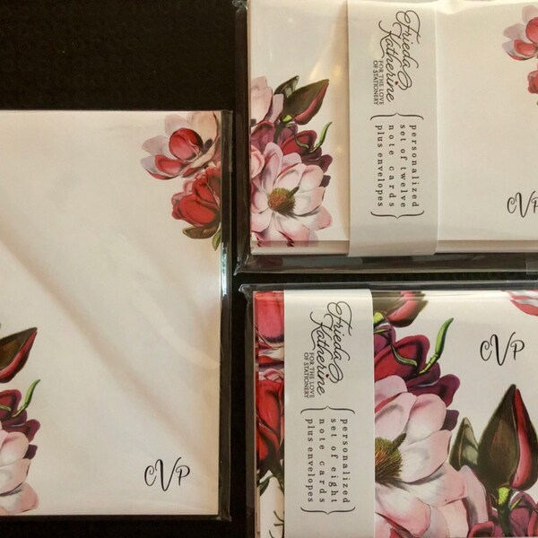 Complete Personalized Stationery Set - MAGNOLIA BLOSSOM - Floral Letter ...