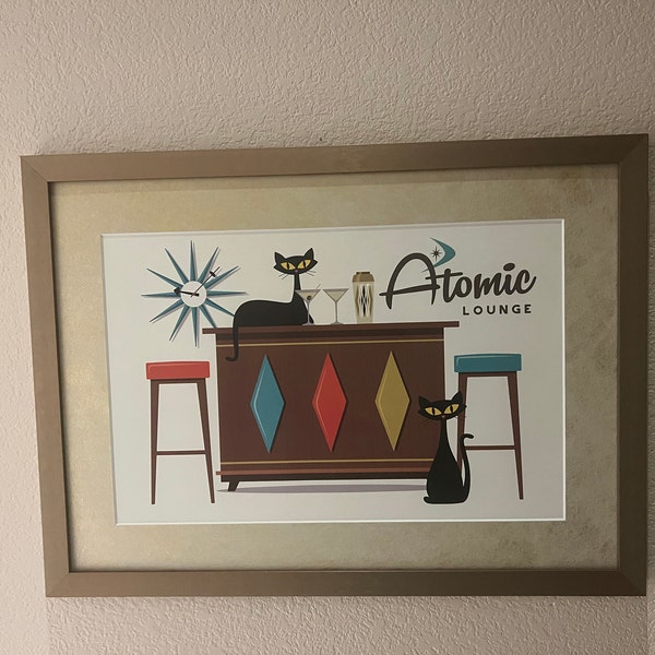 Atomic Cat Decor, Mid Century Modern Cocktail Bar Sign, Bartender Gift ...