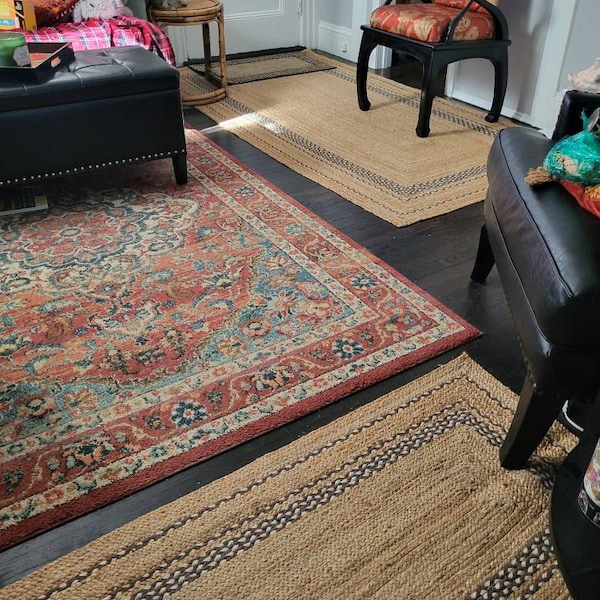 Large Juste Rug Handmade Natural Jute Rug, Solid Border Jute Rug, Custom Size Rug ...