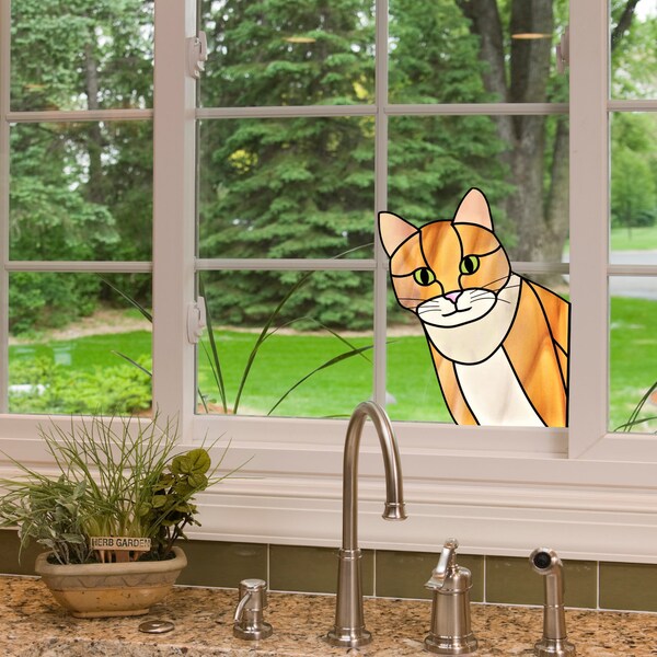 Cat Suncatcher Stained Glass Pattern: Feline Lover Template PDF & PNG ...