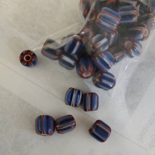 40 Handmade Venetian Glass Beads Chevron Style Navy Blue