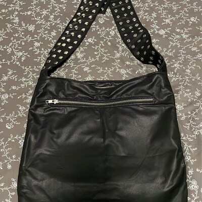 Gothic Studded Crossbody Bag - Black Fringe Purse With Detachable Straps