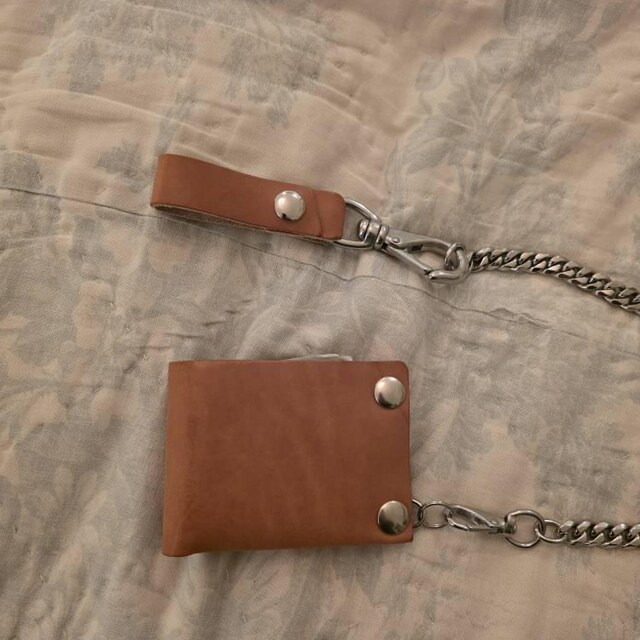 Handmade Leather Chain Wallet With Snap Closure, Durable Biker