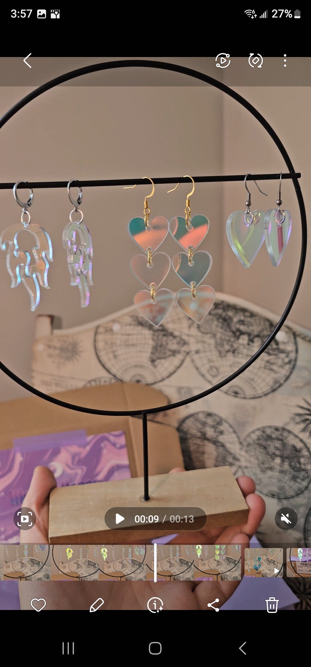 Heart Shaped Iridescent Waterfall Drop Earrings - acrylic - eras - lightweight - FALLING HEART - Rainbow