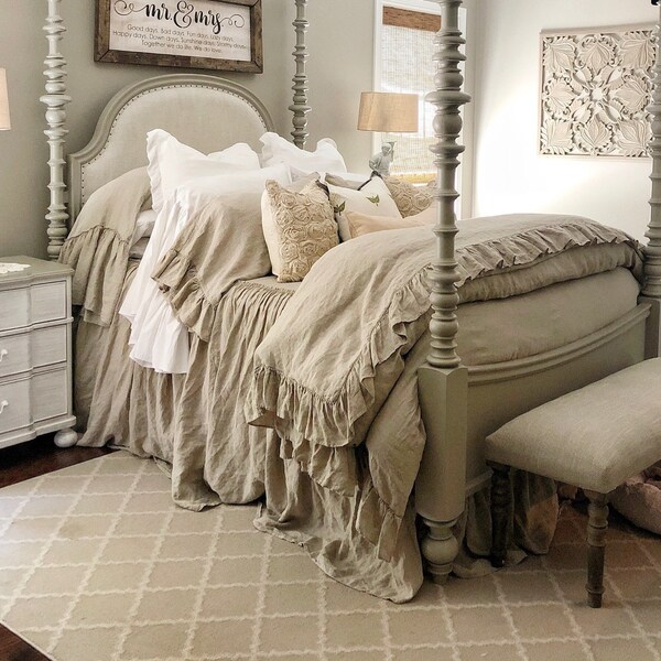 Gathered Ruffled Washed Linen Coverlet main image 1