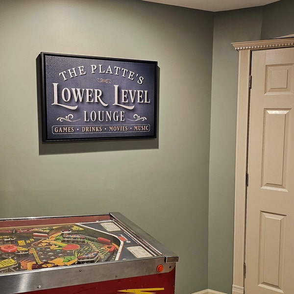 Lower Level Lounge Sign, Personalized Basement Bar Decor, Family Game ...
