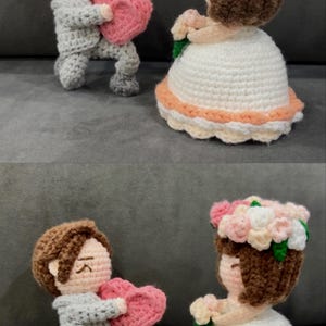 ひざまずく新郎の編みぐるみパターン - 結婚指輪ホルダーのかぎ針編み