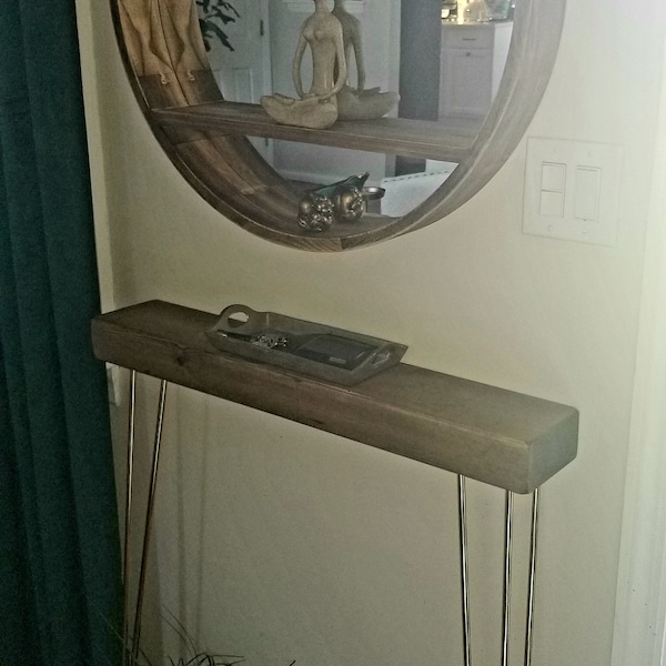 RUSTIC Console Table SLIMLINE CHUNKY With Brass Hair Pin Legs ...