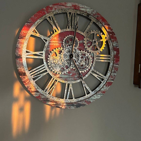 America Line Wall Clock 24 Inches With Real Moving Gears Red Lava - Etsy