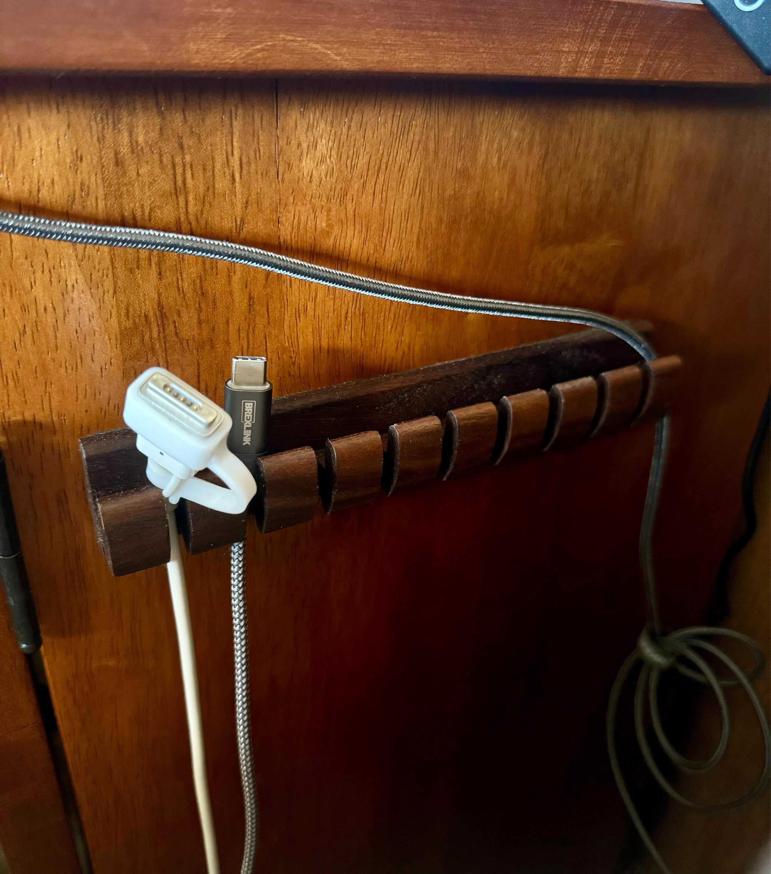 Premium Wooden Cable and Cord Organizer For Desk, Desk Cable Management, Multiple Slots Cable Holder