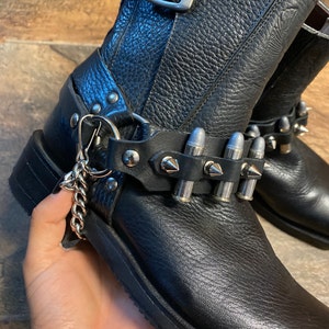 Biker Boots BOOT CHAINS Black Leather, Spikes and Bullets - Etsy