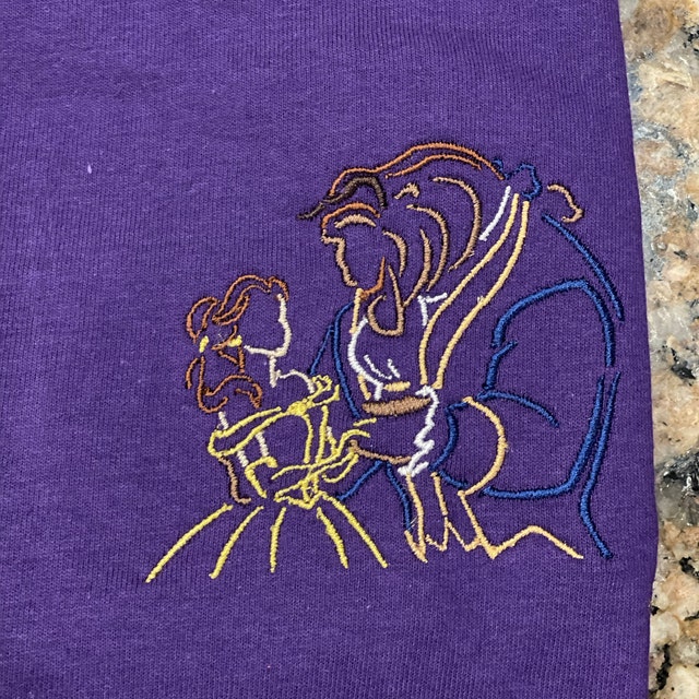 美女と野獣のプリンセスベルと野獣のスケッチ デジタル刺繍機