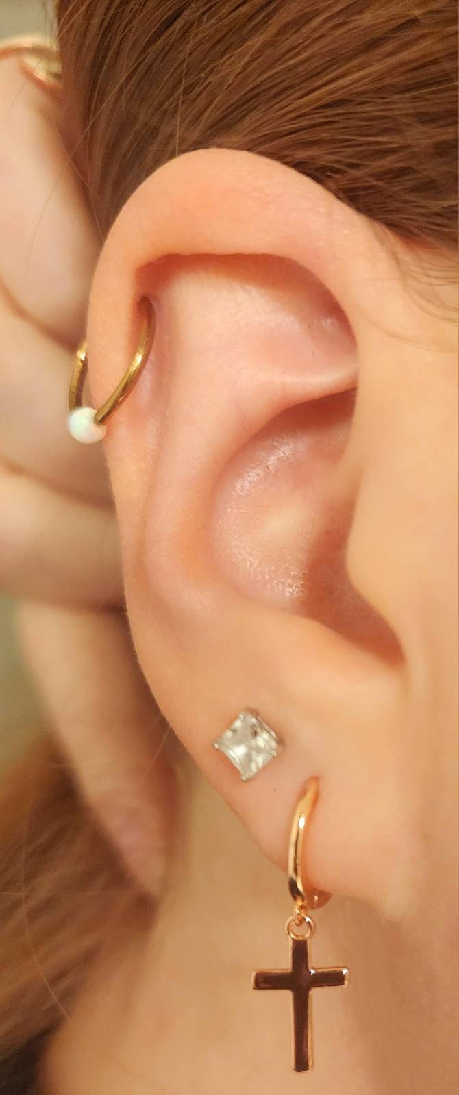 Dainty & Minimalist Cross Shaped Charm Huggie Hoop Earrings