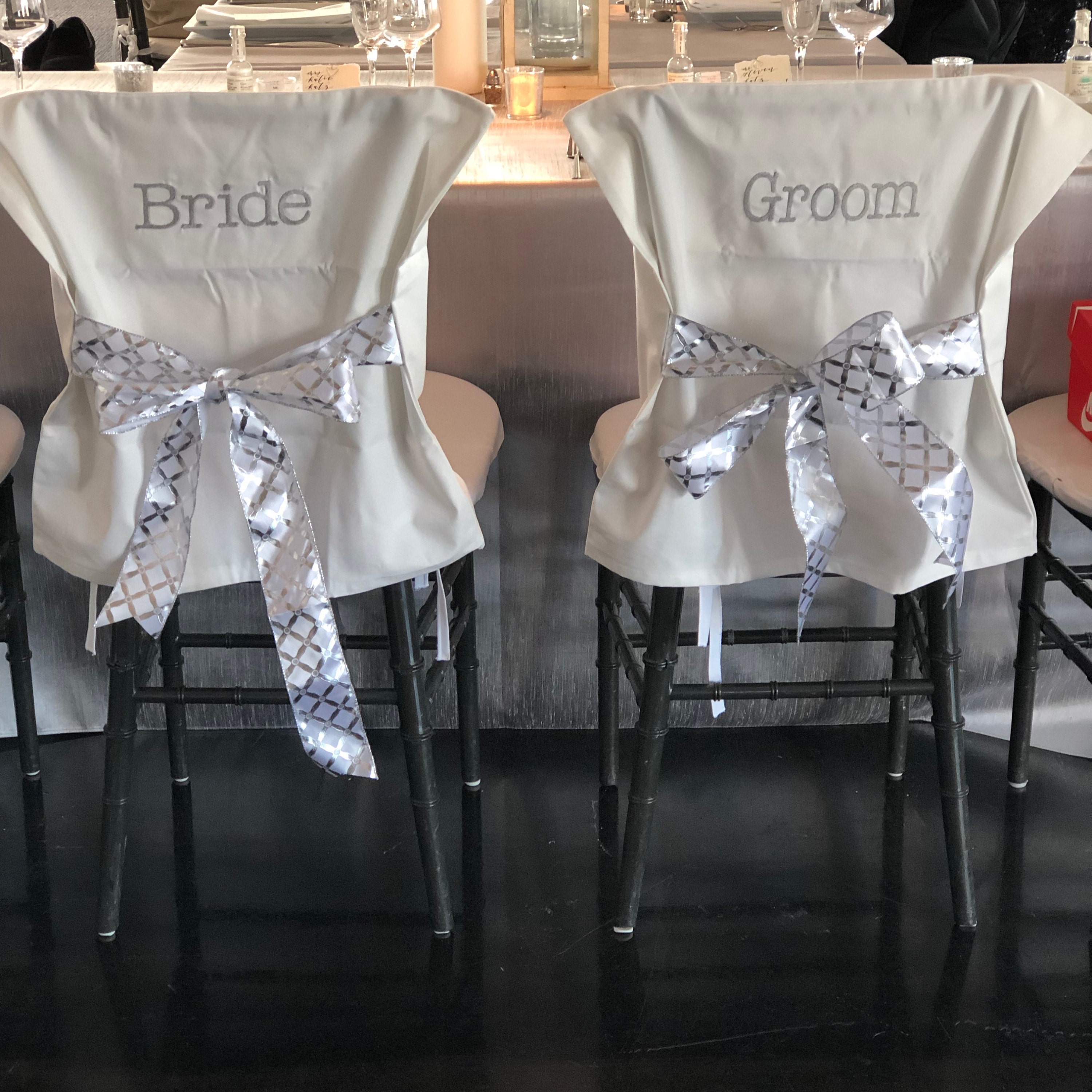 And Mrs Set Of 2 Wedding Chair Back Covers Bride And Groommr Chair