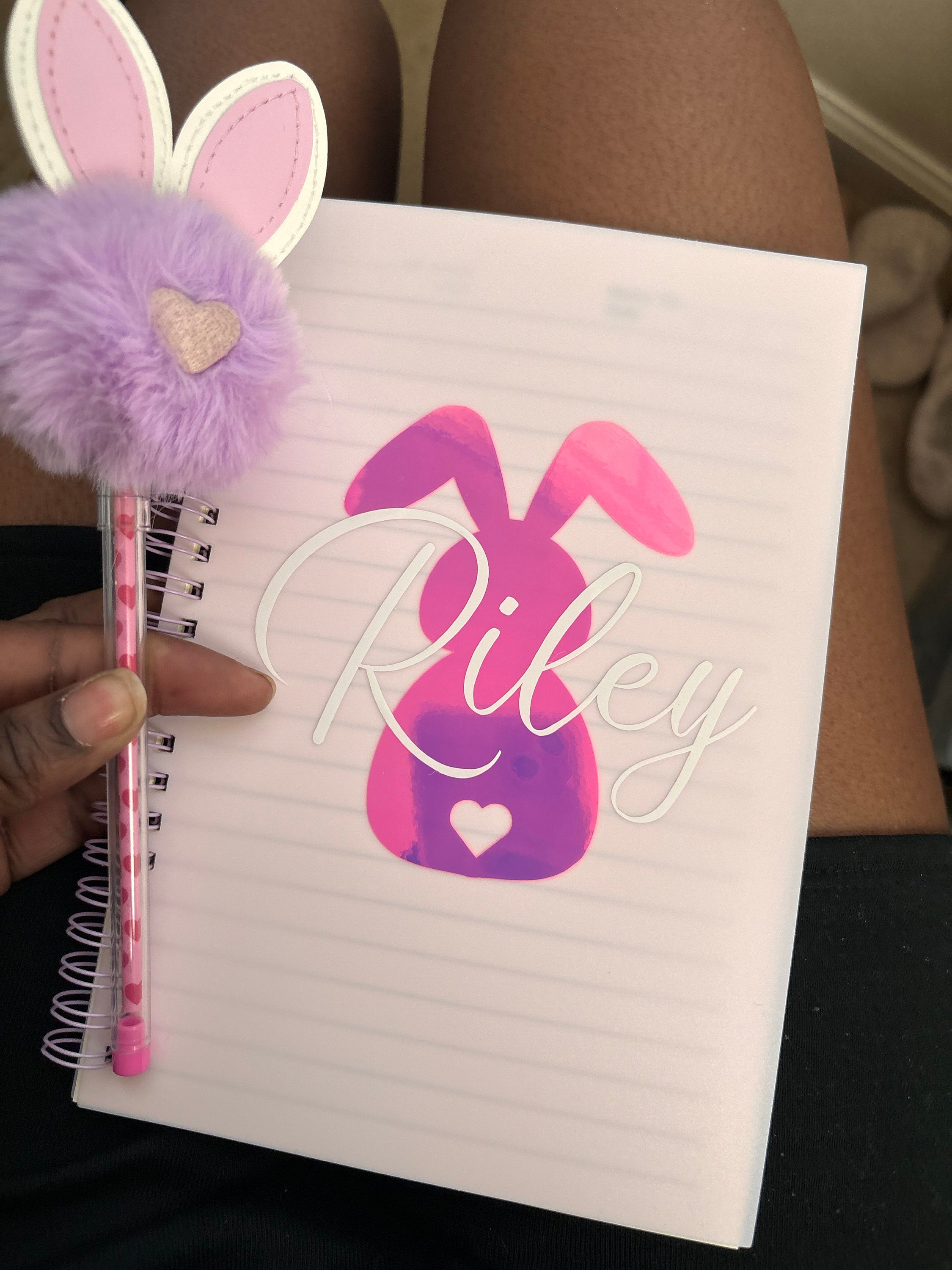 Easter Notebook and Pen Set, Pom Pom pen, Easter Basket Stuffers, Bunny Notebook, Easter Basket Fillers, Easter Gifts for Girl, Easter Favor