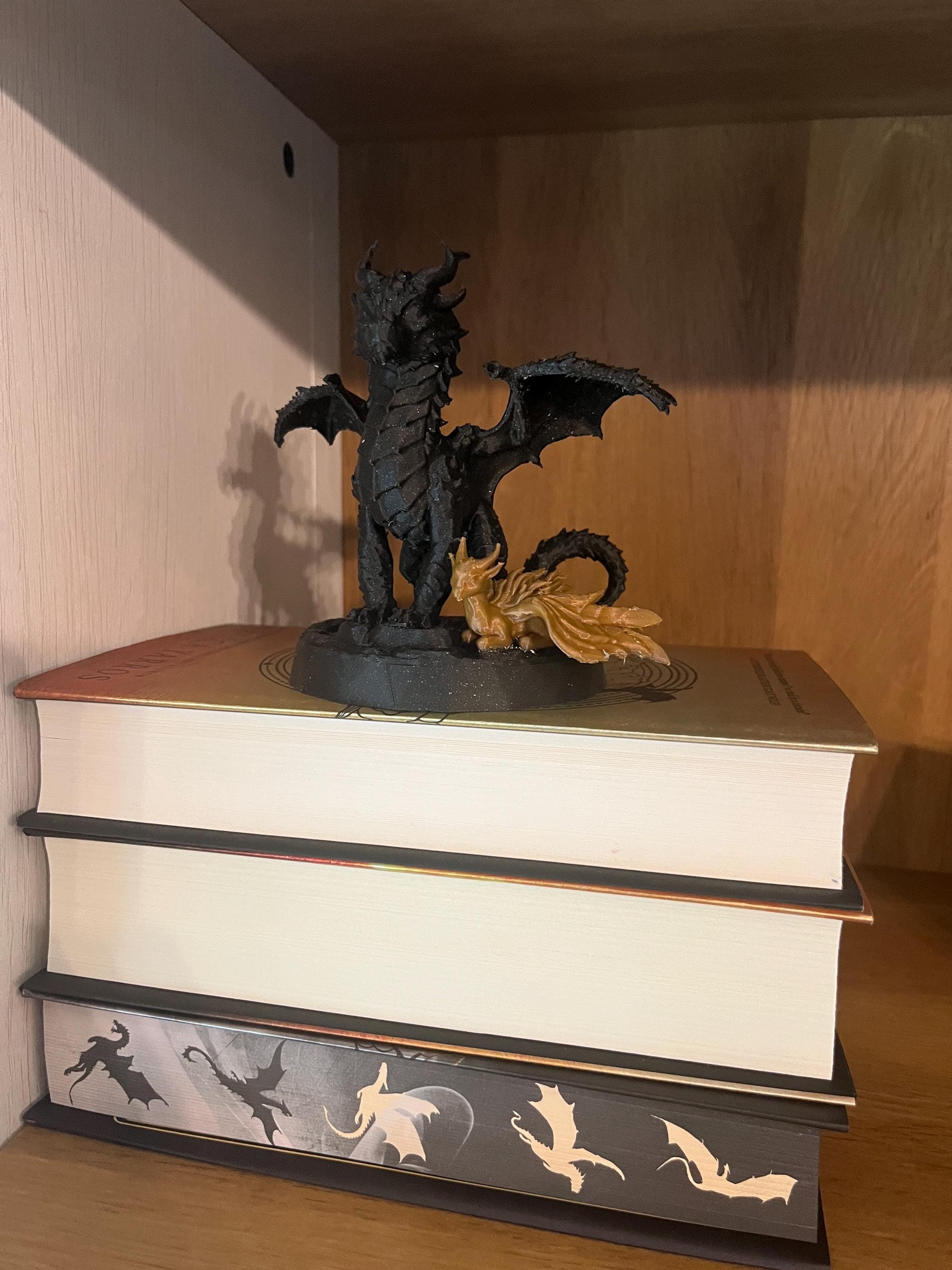 black  Dragon Tairn and mini Gold dragon Andarna shelf decor fourth wing iron flame onyx storm 3d printed decor