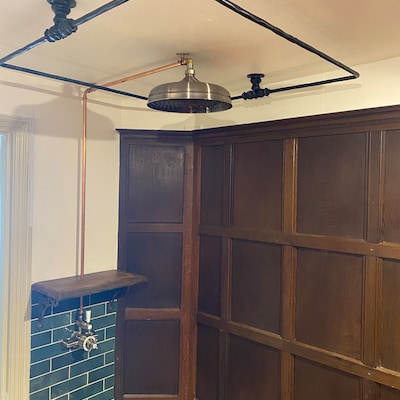 Black Shower Curtain Rod Ceiling Mounted Rectangular & Squarer Matt ...