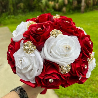 Red Quince Bouquet Red and Gold Bouquet Red and Gold Bridal - Etsy