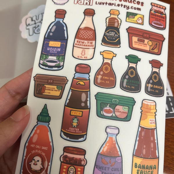 Asian Sauces Sticker Sheet - Cute Condiments, Asian Foods Stickers ...