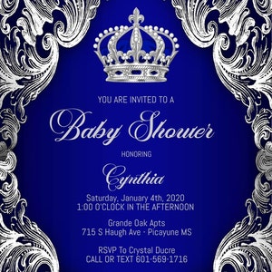 Royal Blue Silver Prince Baby Shower Invitation Royal Blue Silver