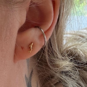 14k Solid Gold Koi Fish Cartilage Earring Tiny Tragus Stud Helix