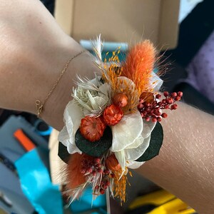 Bracelet Manchette Large Similicuir Lideva Paris - Fleurs Et Chaîne Tons Miel Et Orange