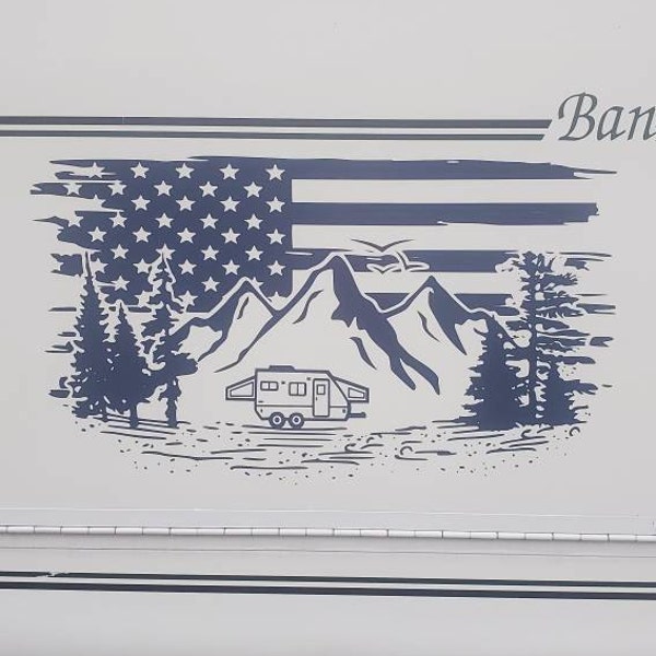 Patriotic RV Decal: Distressed American Flag, Mountain Scene - Etsy