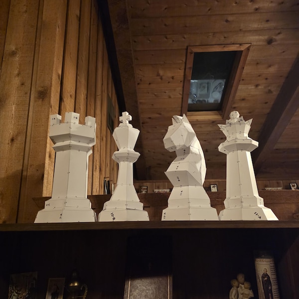 3D Chess Set Papercraft Template: Low Poly Chess Pieces (PDF Pattern ...