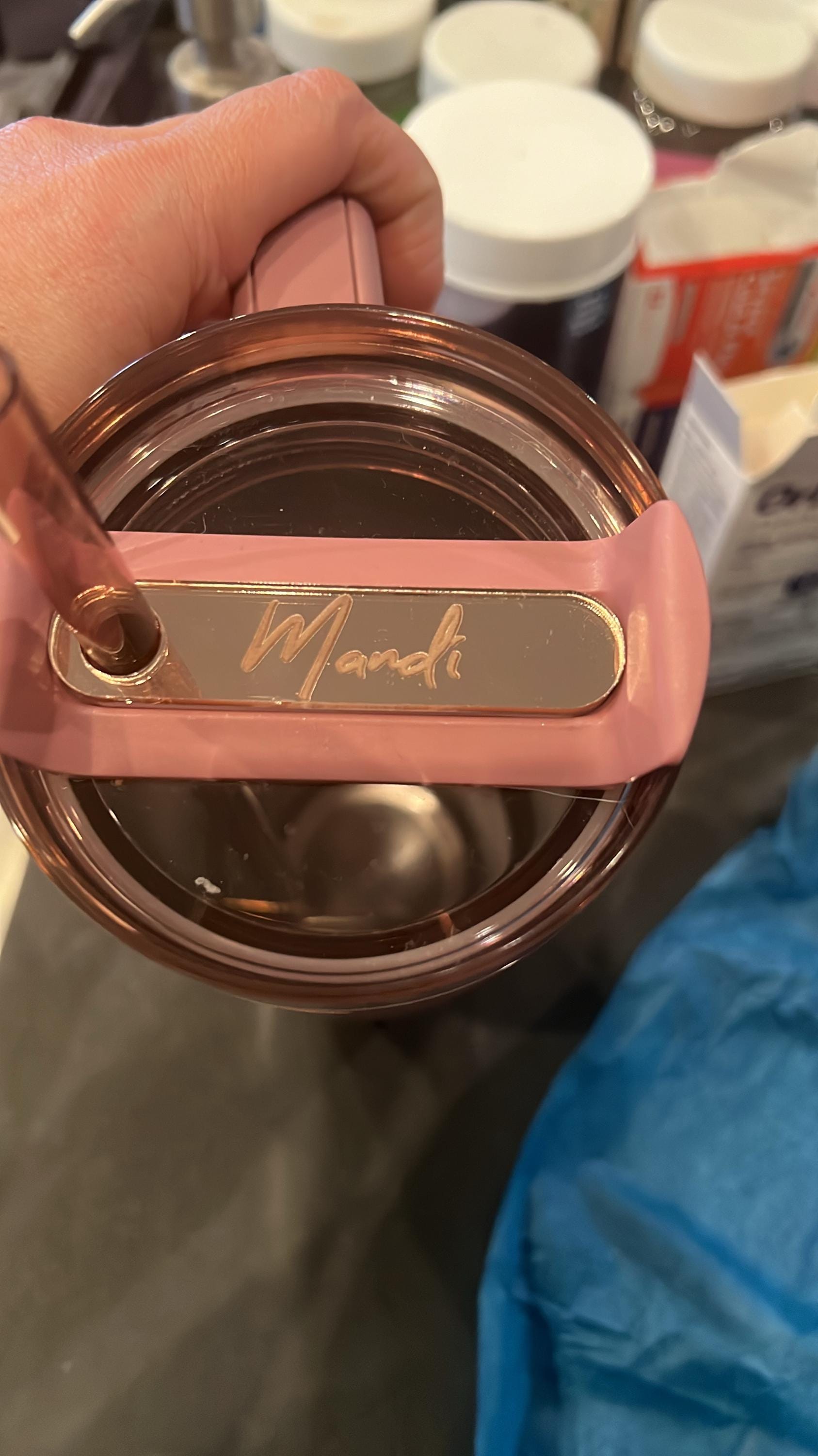 Personalize Stanley Name Plate, Custom Mirror Acrylic Tumbler Topper, Cup Name Tag, Personalised Quencher Accessories, 14/20/30/40oz Lid Top