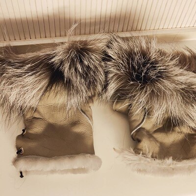 black fox fur slides